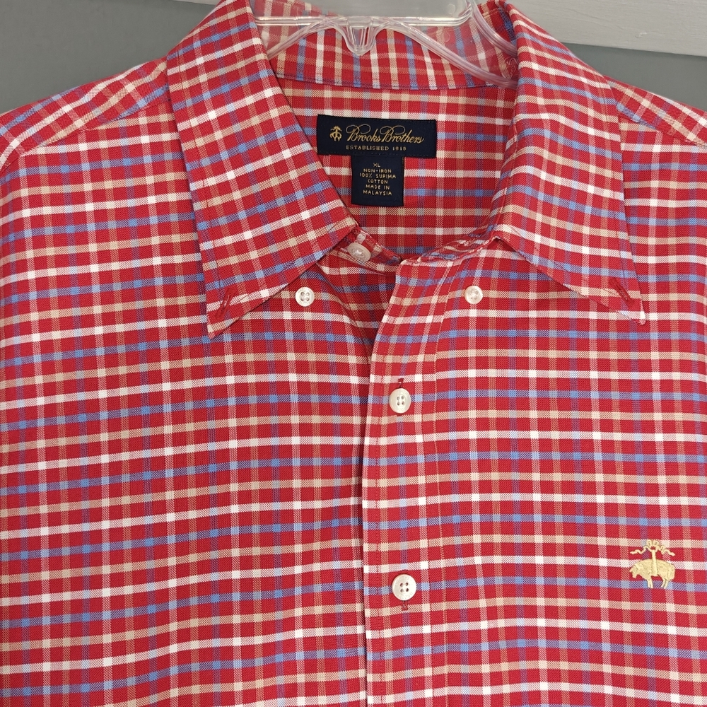 Brooks Brothers Red and Blue Plaid Long Sleeve Button Down Shirt Men's XL